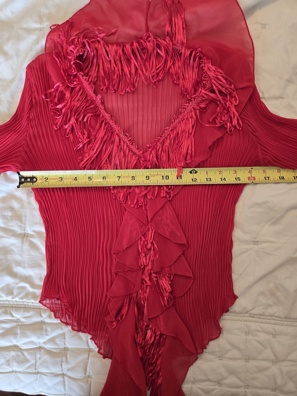 Red Ruffle-Trim V-Neck Blouse - Picture 8 of 11